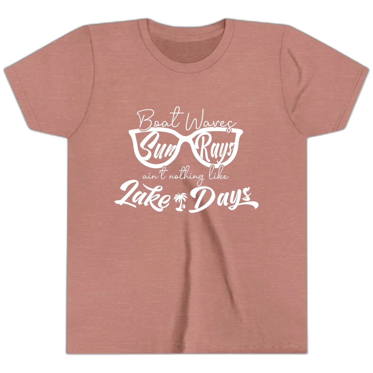 Boat Waves Sun Rays Lake Days Youth T-Shirt in Heather Mauve