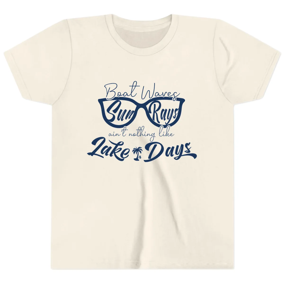 Boat Waves Sun Rays Lake Days Youth T-Shirt in Natural