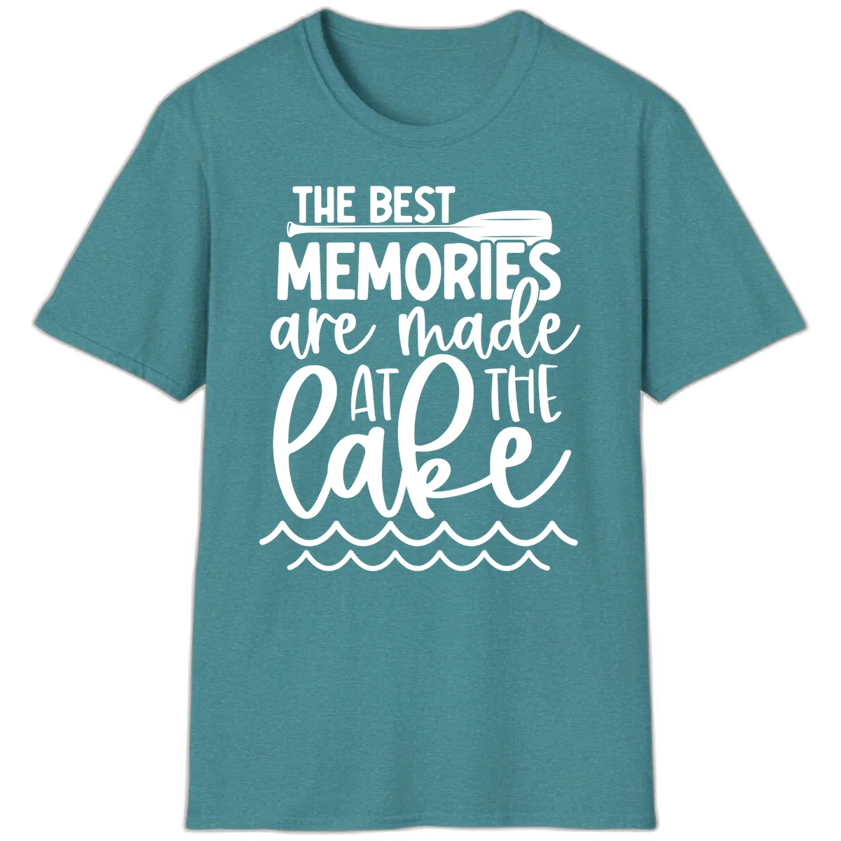 The Best Memories Are Made At The Lake T-Shirt in Heather Galapagos Blue