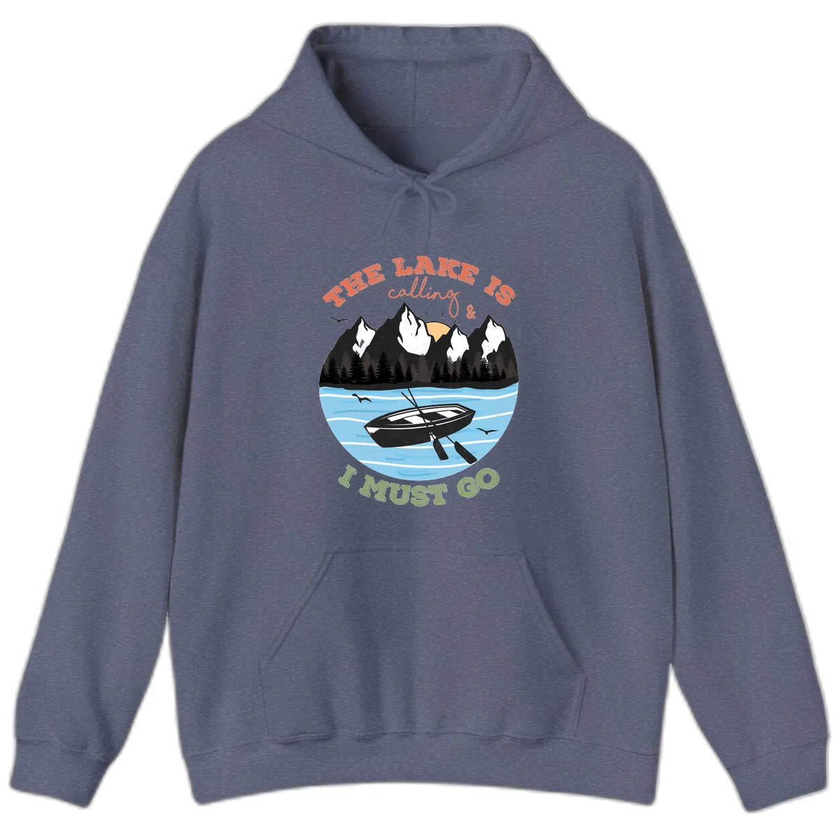 The Lake Is Calling And I Must Go Hoodie in Heather Navy