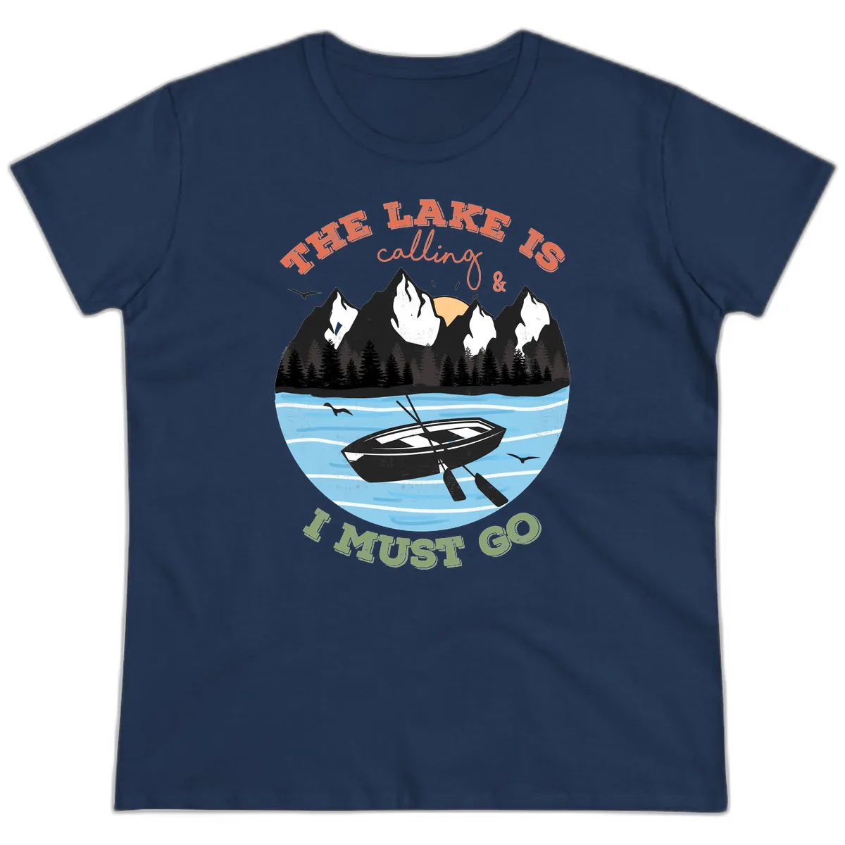 The Lake Is Calling And I Must Go Ladies Tee in Navy