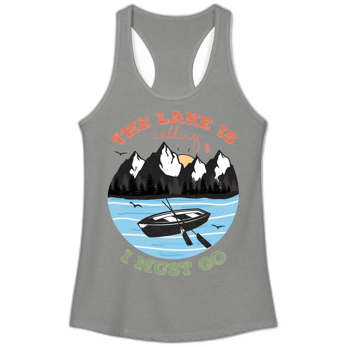 The Lake Is Calling And I Must Go Ladies Tank in Heather Grey