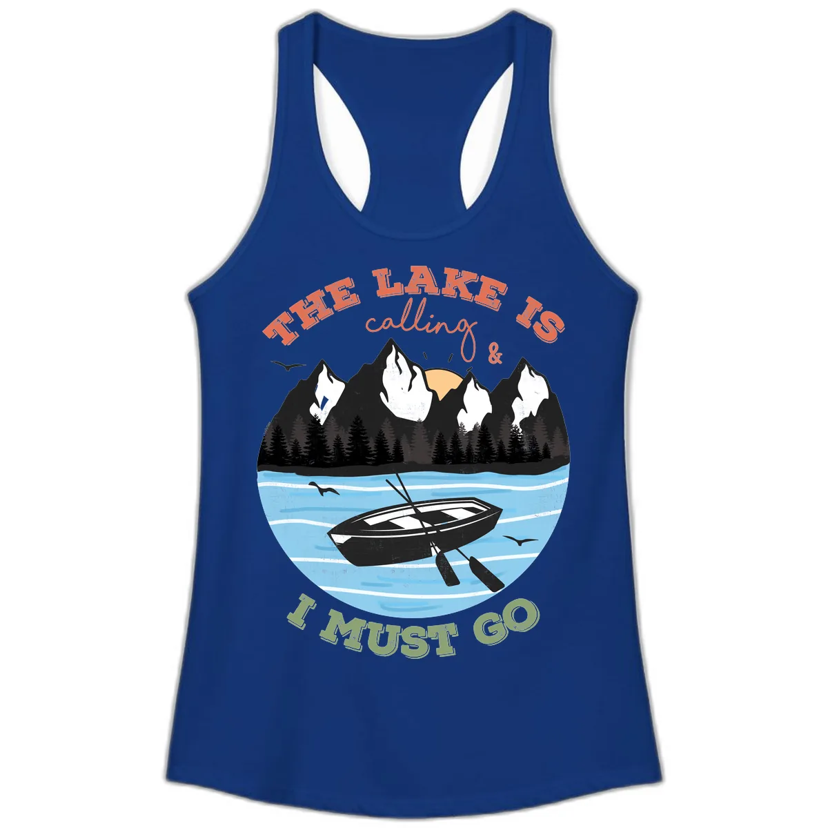 The Lake Is Calling And I Must Go Ladies Tank in Solid Royal