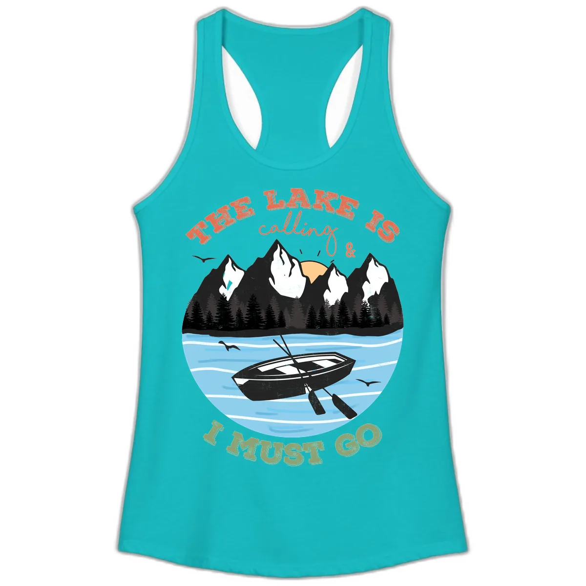 The Lake Is Calling And I Must Go Ladies Tank in Tahiti Blue