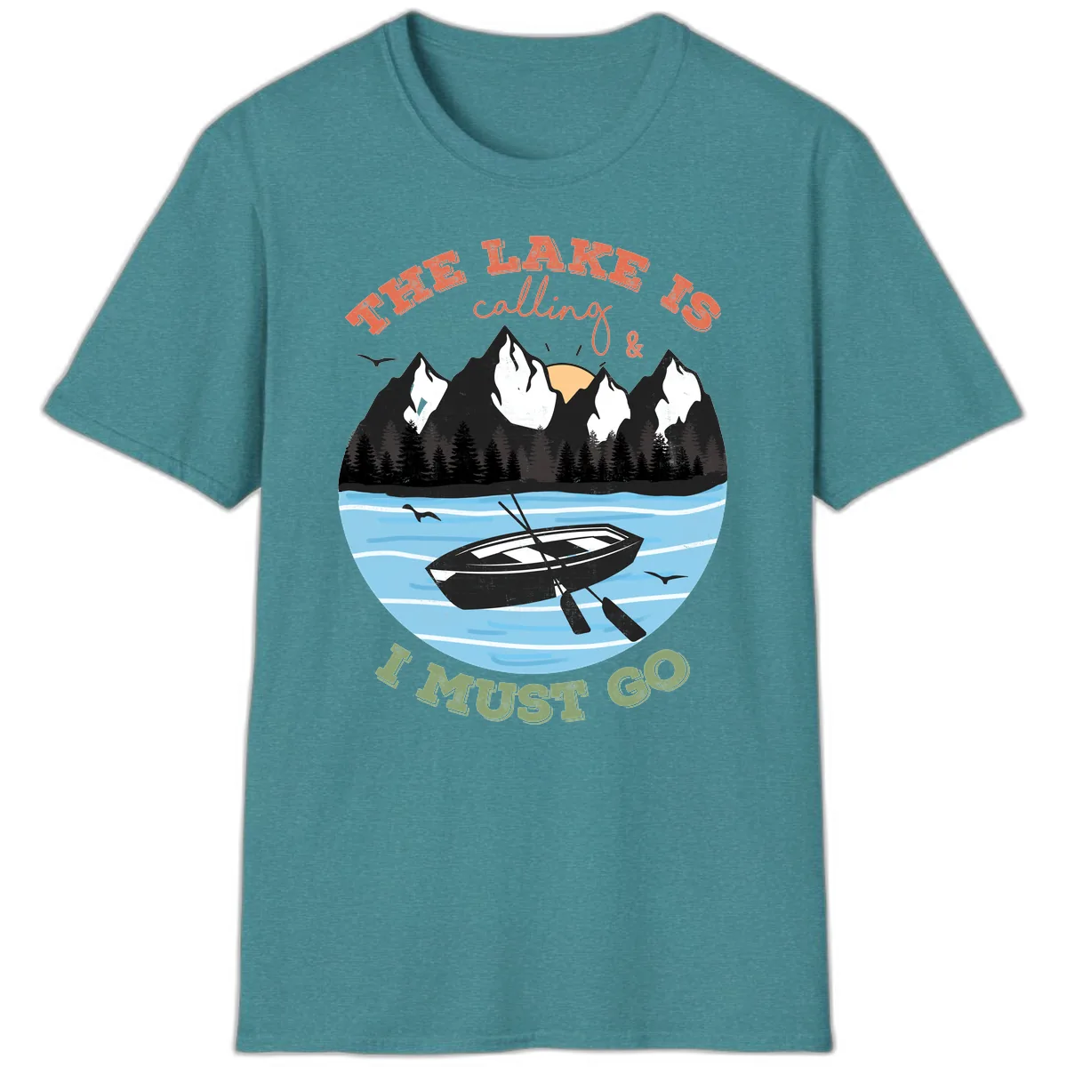 The Lake Is Calling And I Must Go T-Shirt in Heather Galapagos Blue