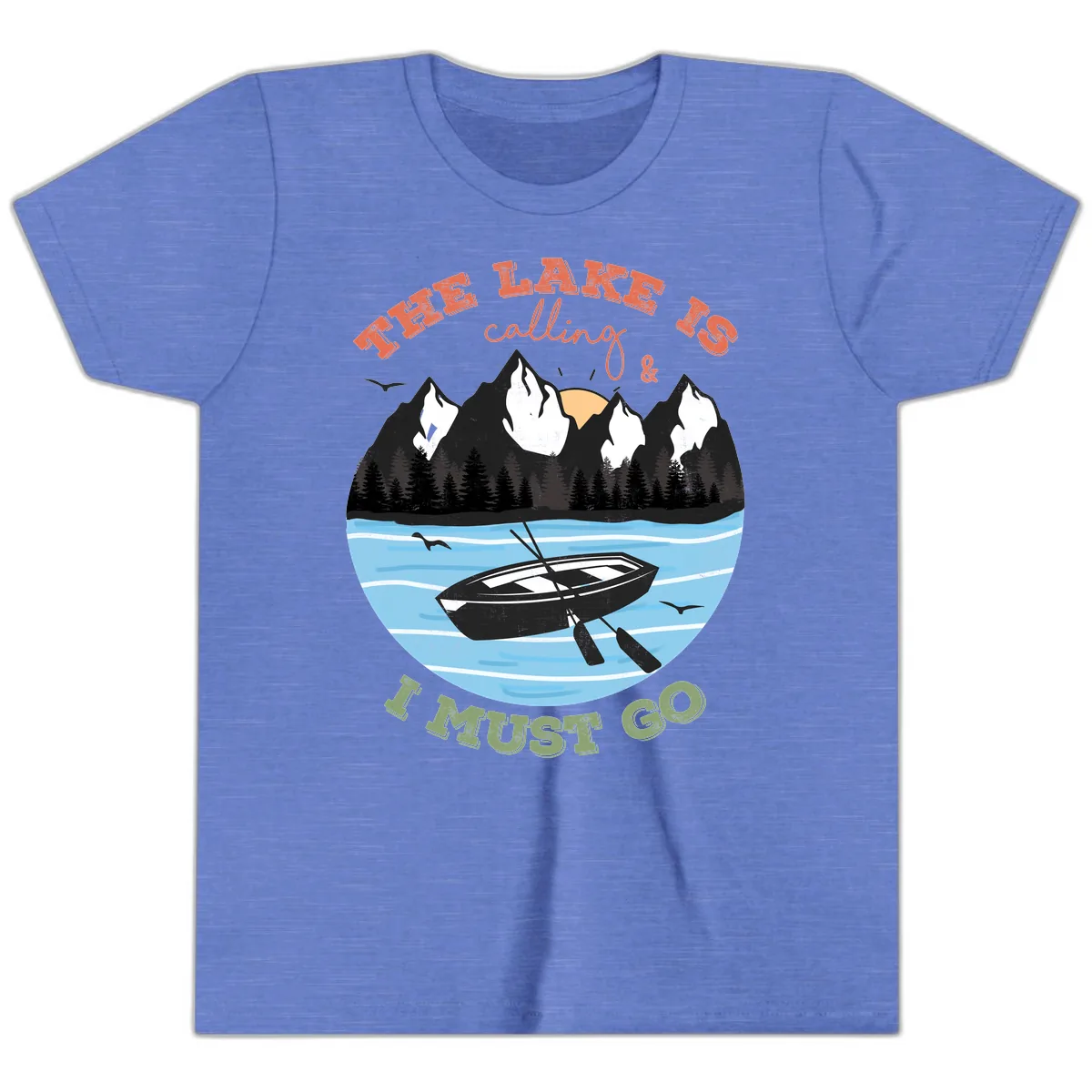The Lake Is Calling And I Must Go Youth T-Shirt in Heather Columbia Blue