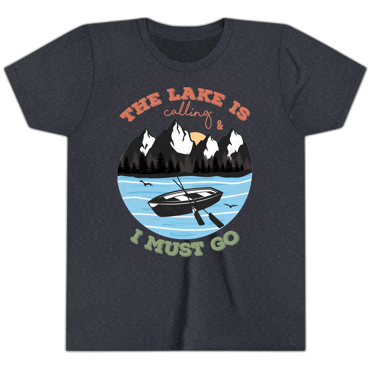 The Lake Is Calling And I Must Go Youth T-Shirt in Heather Navy