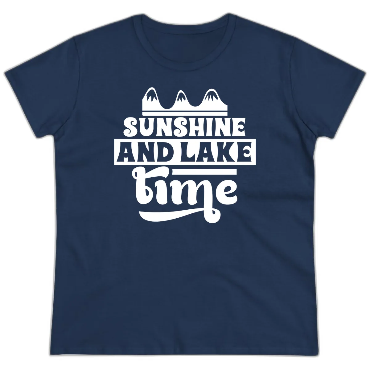 Sunshine And Lake Time Design Ladies Tee in Navy