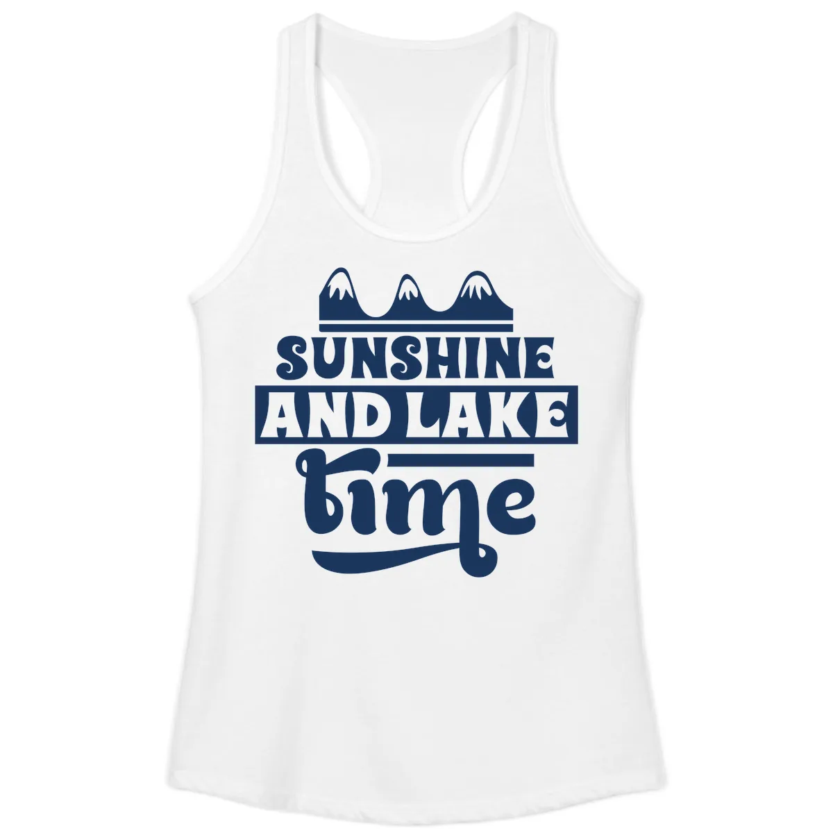 Sunshine And Lake Time Design Ladies Tank in White