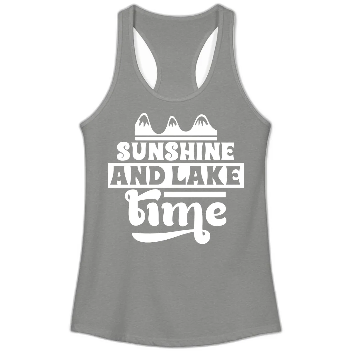 Sunshine And Lake Time Design Ladies Tank in Heather Grey