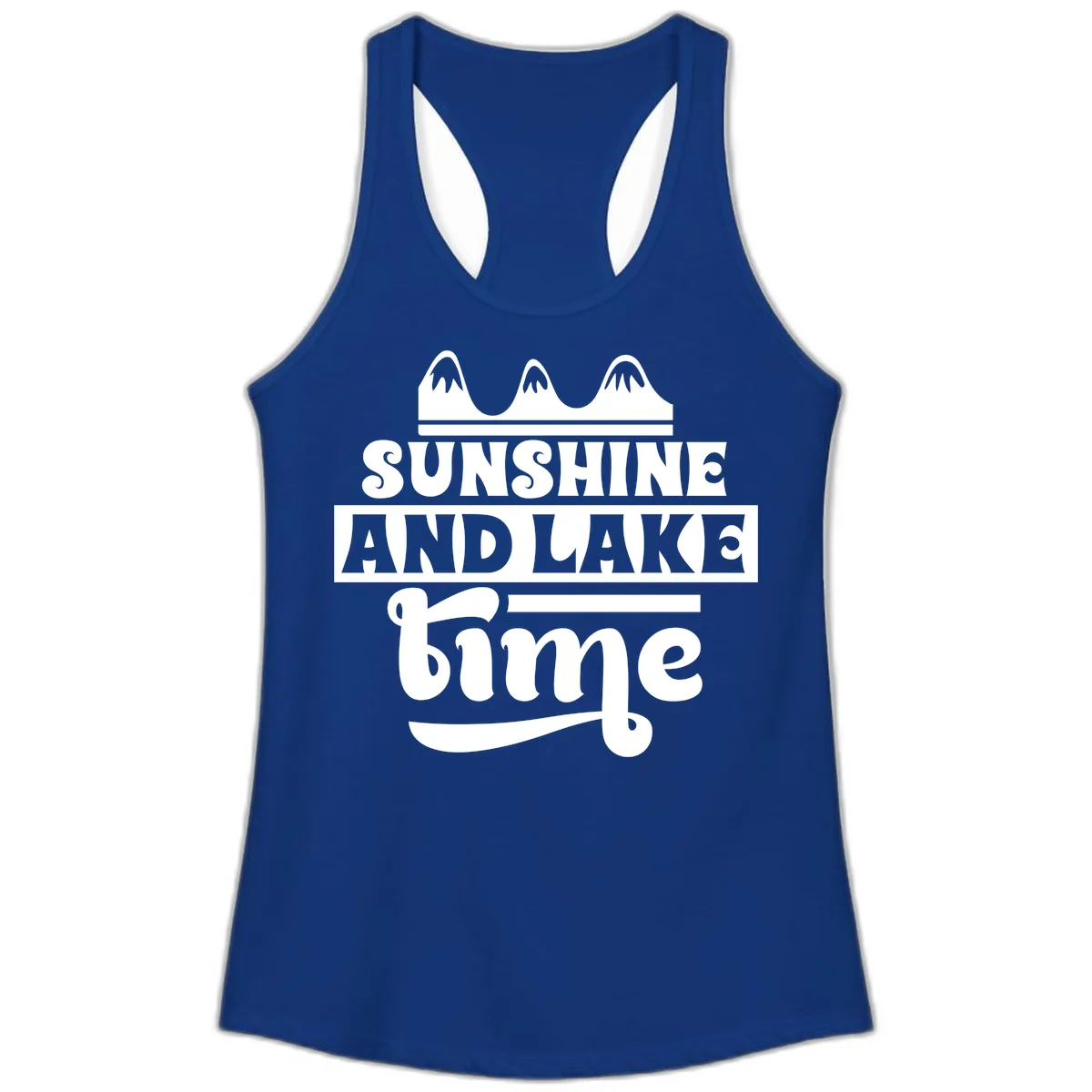 Sunshine And Lake Time Design Ladies Tank in Solid Royal