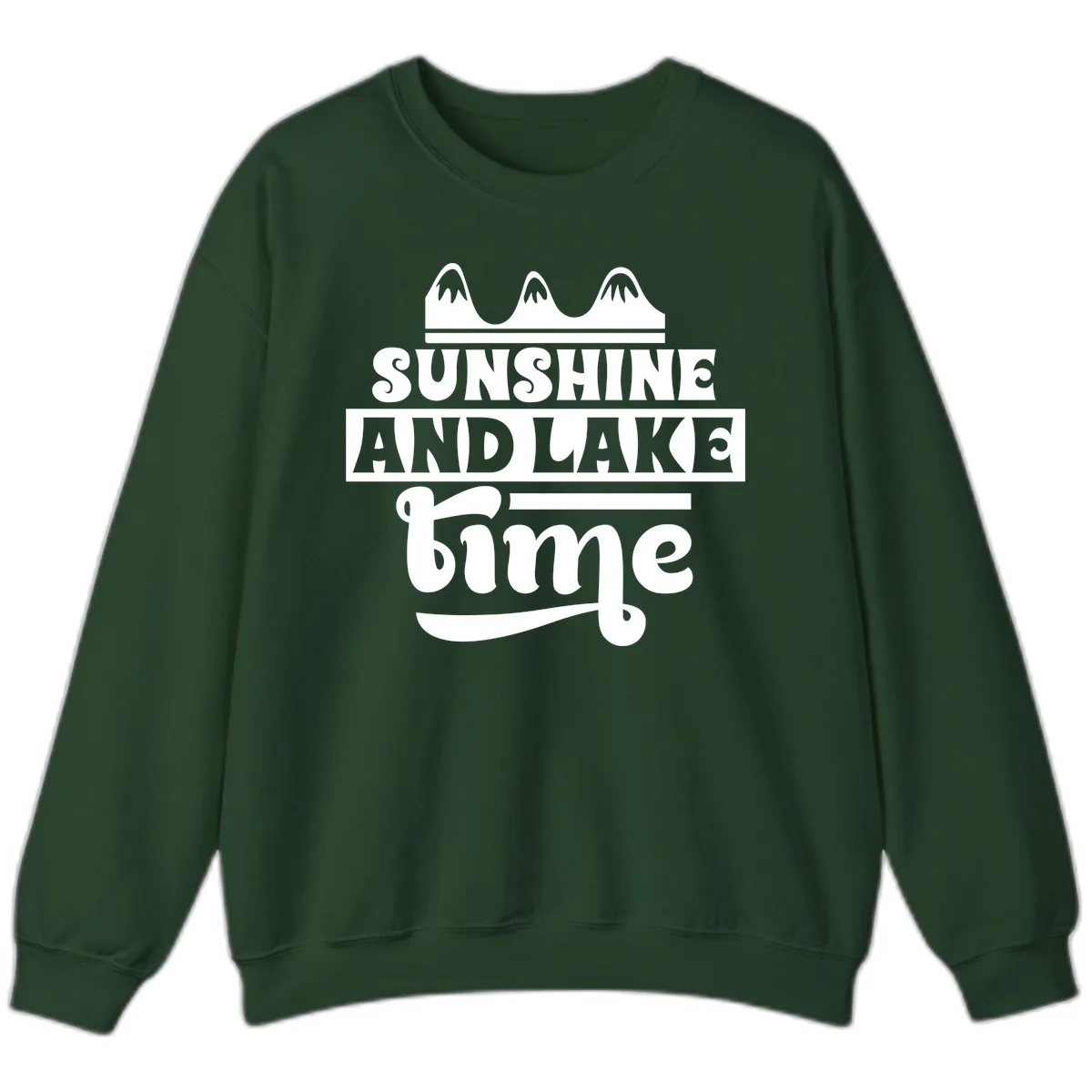 Sunshine And Lake Time Design Sweatshirt in Forest Green