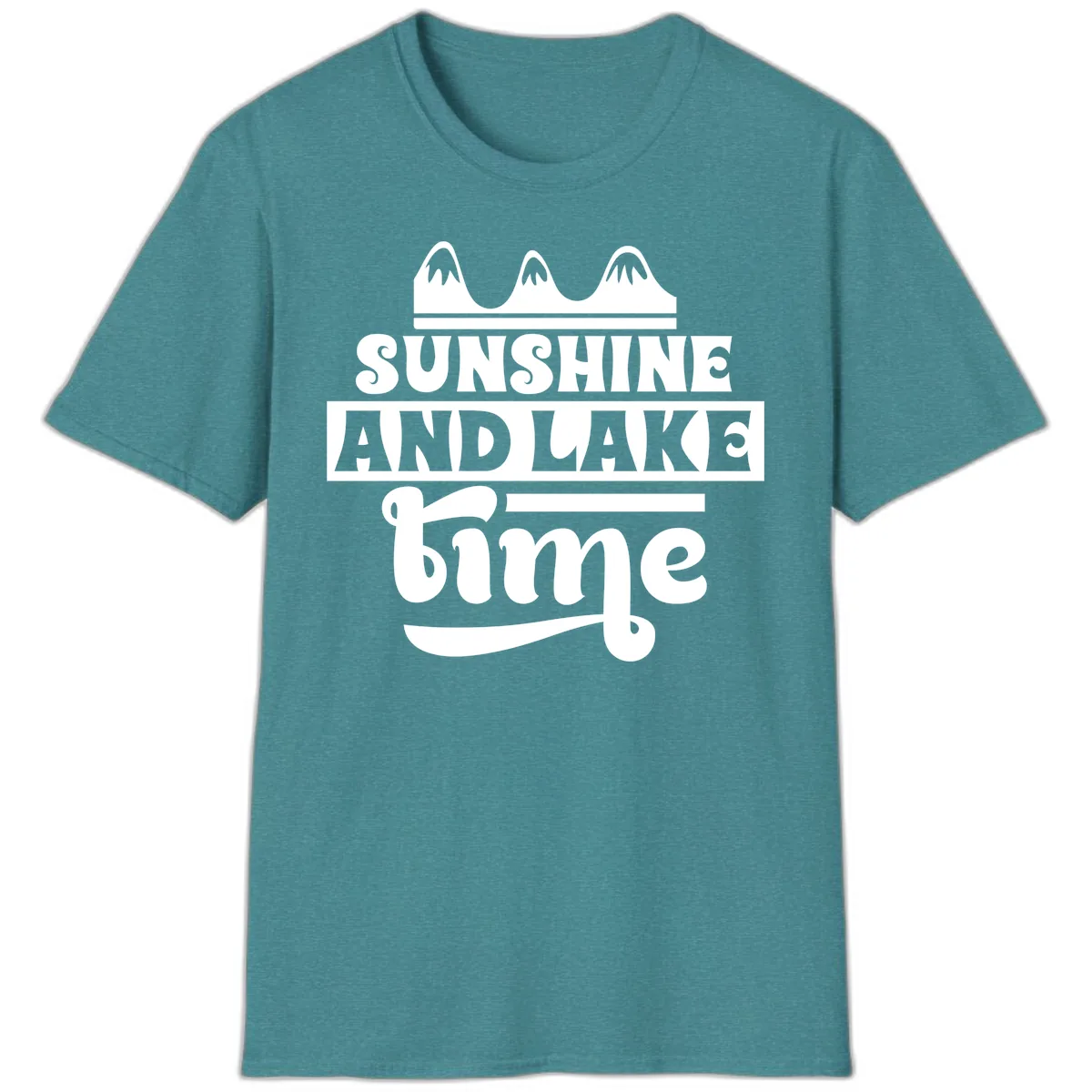 Sunshine And Lake Time Design T-Shirt in Heather Galapagos Blue