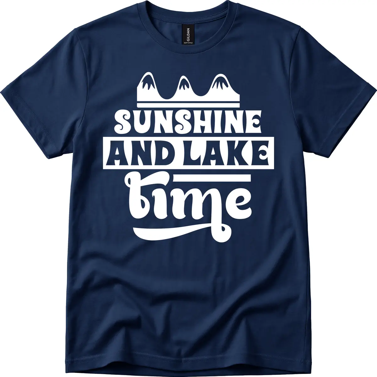 Sunshine And Lake Time Design T-Shirt in Navy