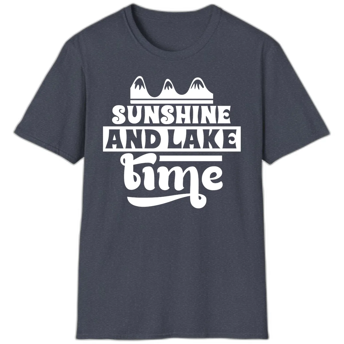 Sunshine And Lake Time Design T-Shirt in Heather Navy