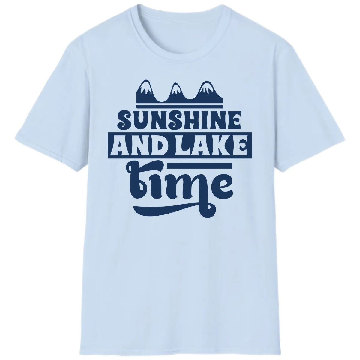 Sunshine And Lake Time Design T-Shirt in Light Blue