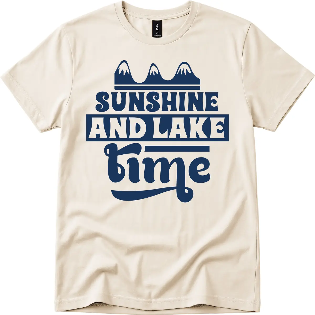 Sunshine And Lake Time Design T-Shirt in Natural