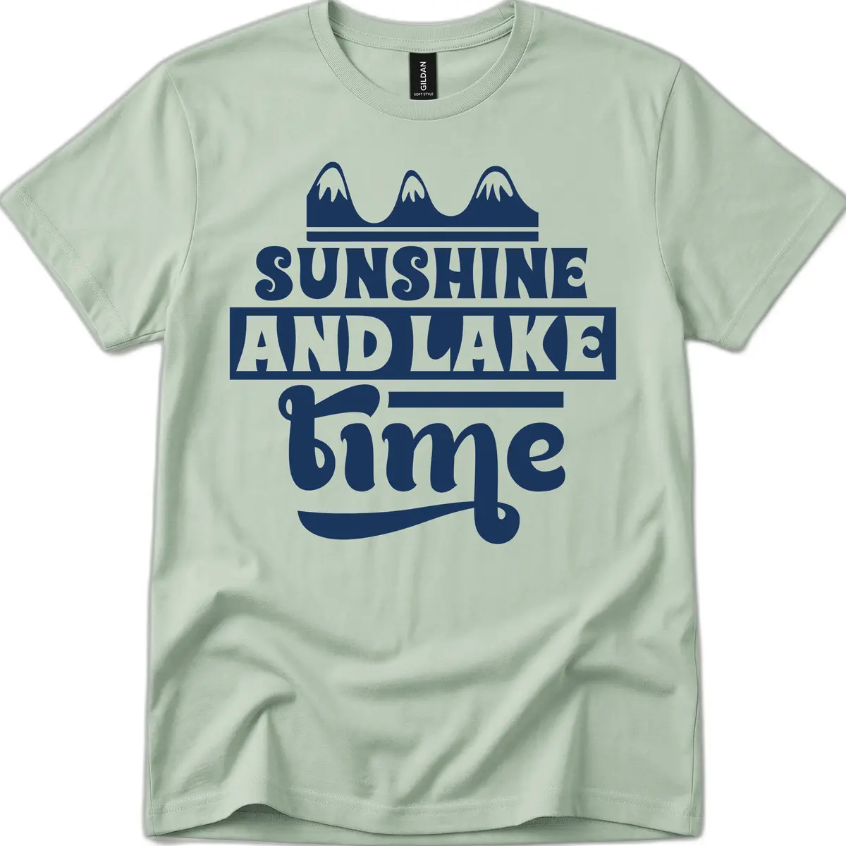Sunshine And Lake Time Design T-Shirt in Sage