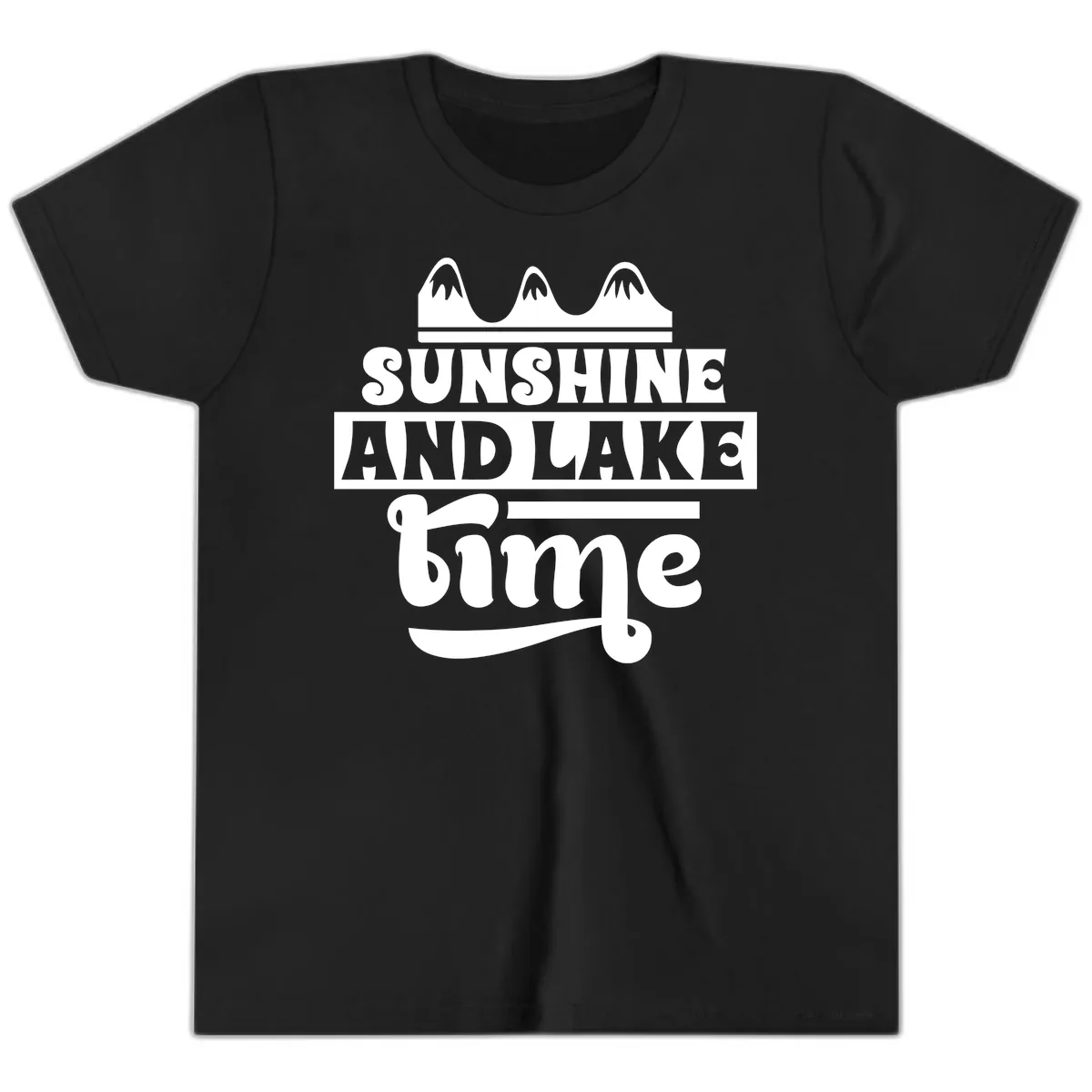 Sunshine And Lake Time Design Youth T-Shirt in Black