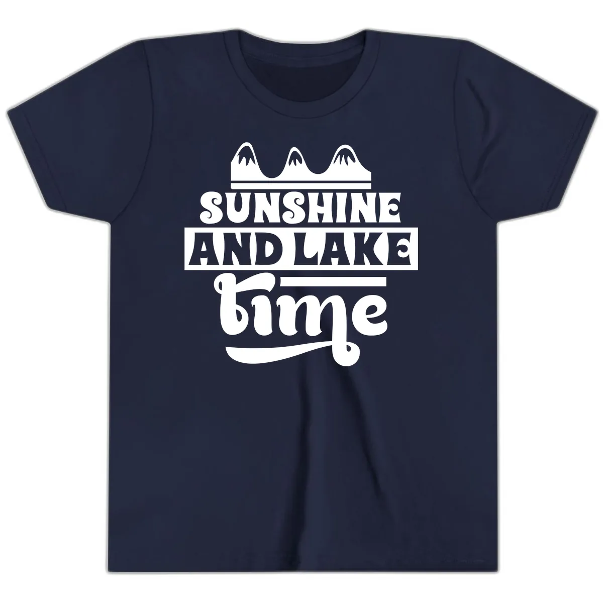 Sunshine And Lake Time Design Youth T-Shirt in Navy