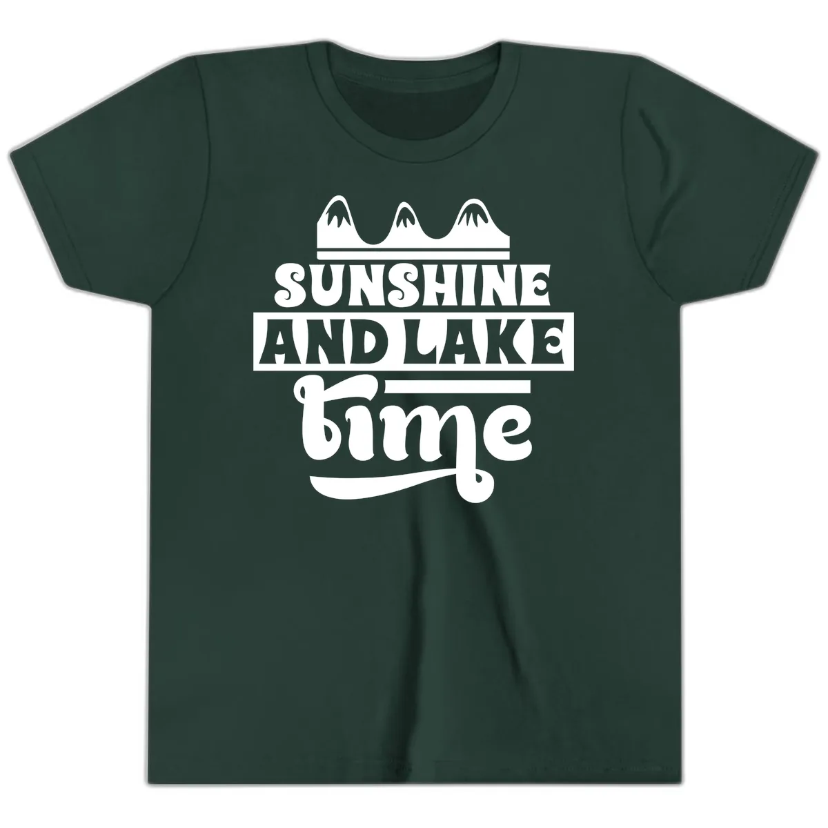 Sunshine And Lake Time Design Youth T-Shirt in Forest