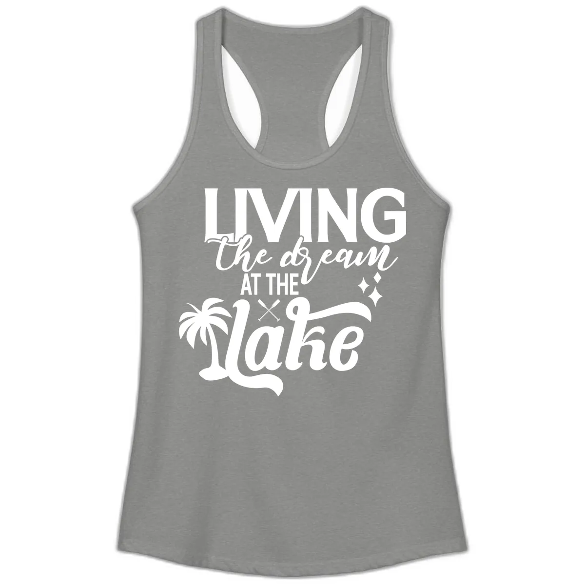 Living The Dream At The Lake Ladies Tank in Heather Grey