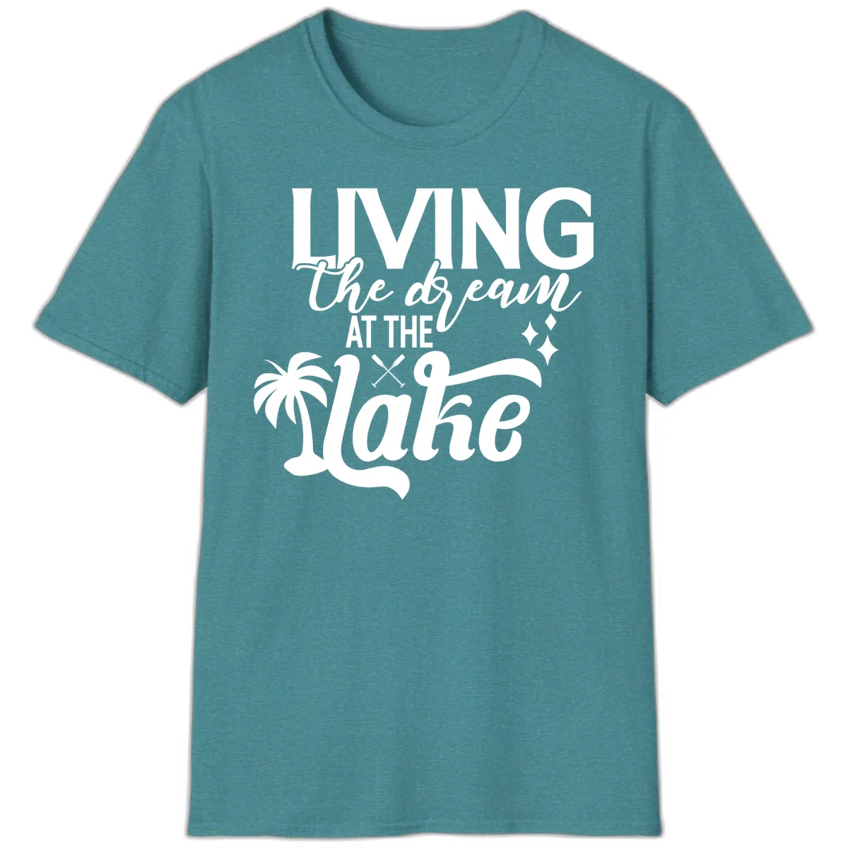 Living The Dream At The Lake T-Shirt in Heather Galapagos Blue