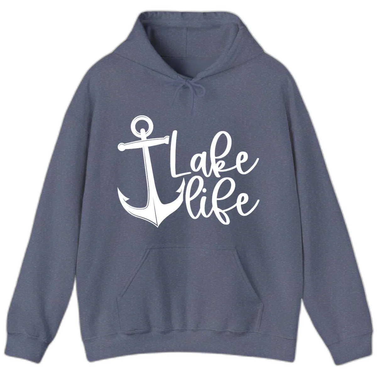 Lake Life Anchor Design Hoodie in Heather Navy