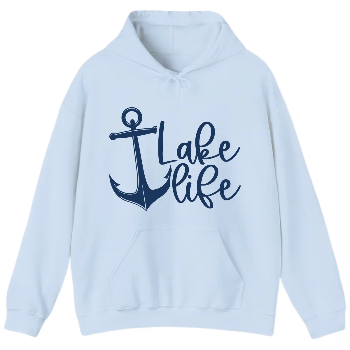 Lake Life Anchor Design Hoodie in Light Blue