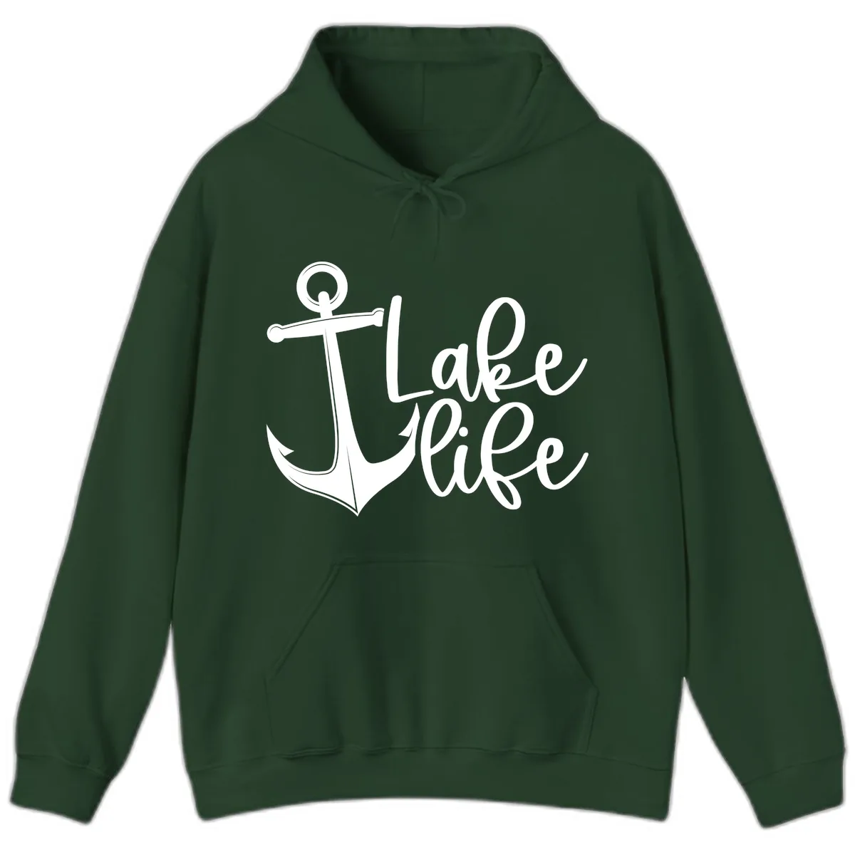 Lake Life Anchor Design Hoodie in Forest Green