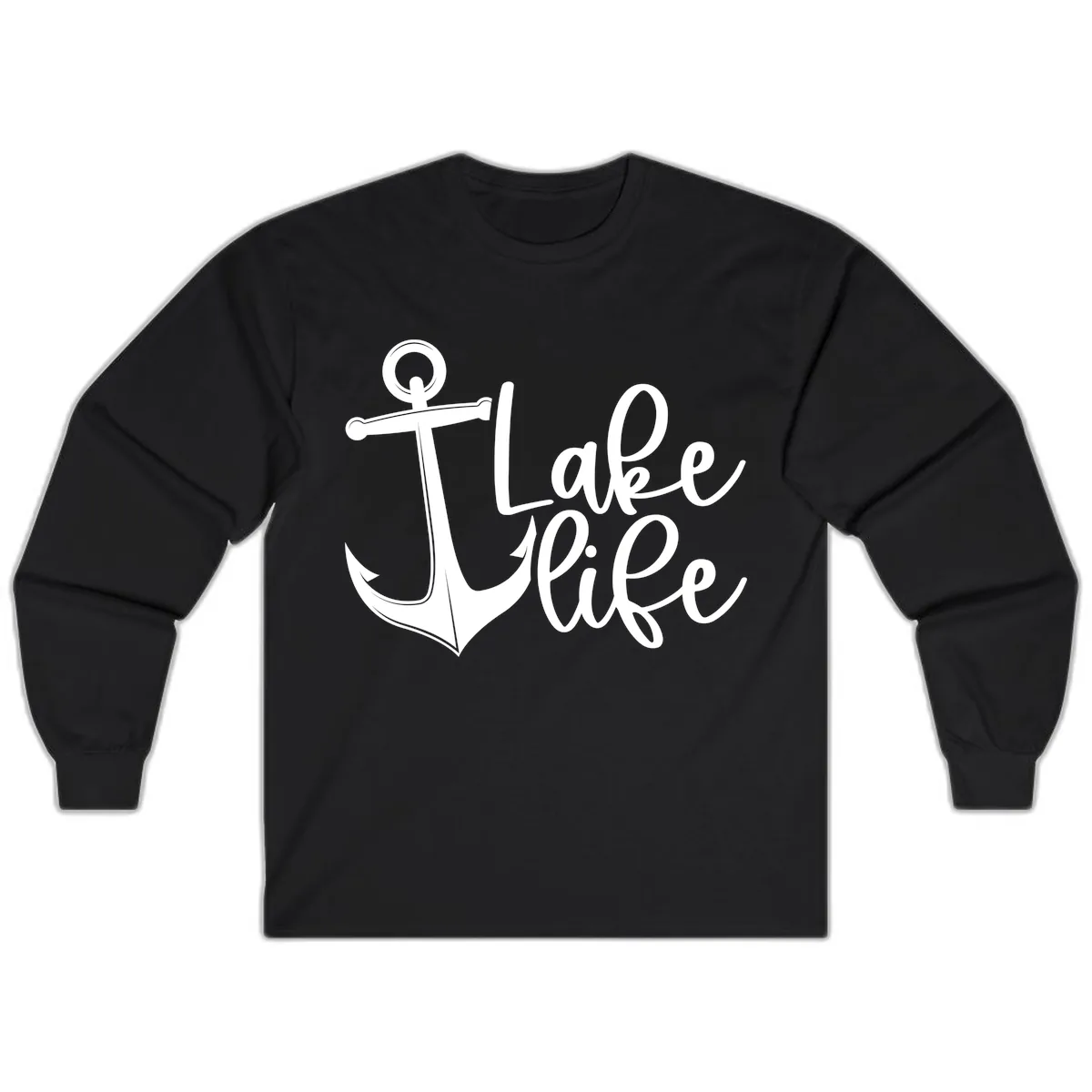 Lake Life Anchor Design Long Sleeve in Black