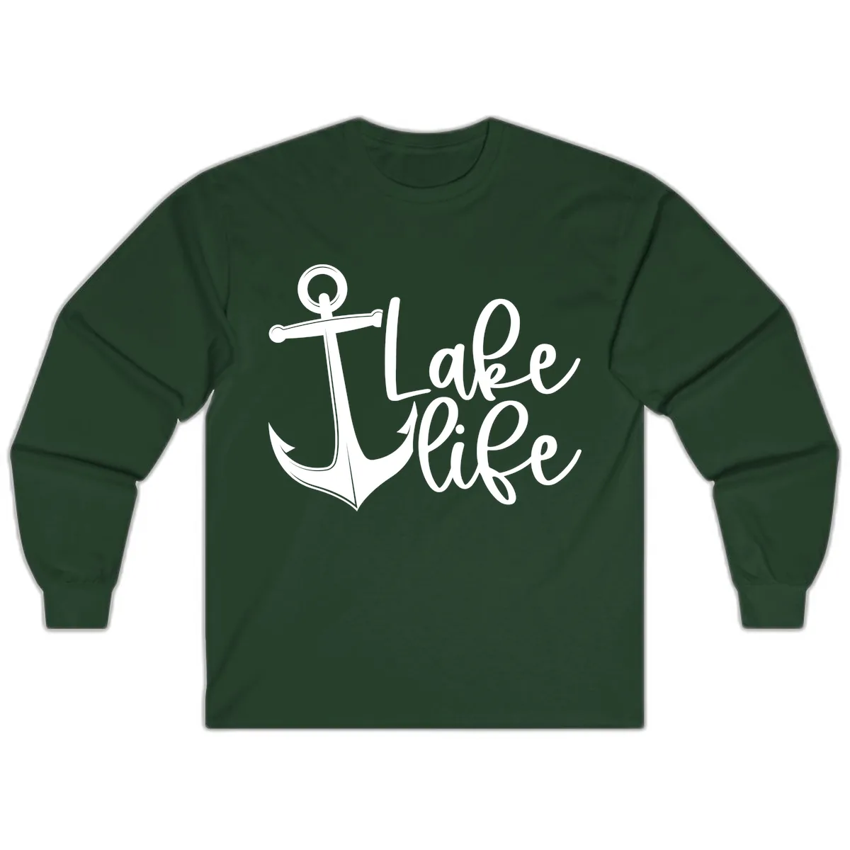 Lake Life Anchor Design Long Sleeve in Forest Green