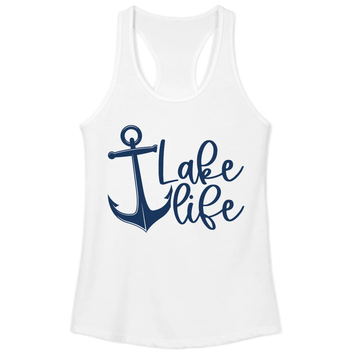 Lake Life Anchor Design Ladies Tank in White