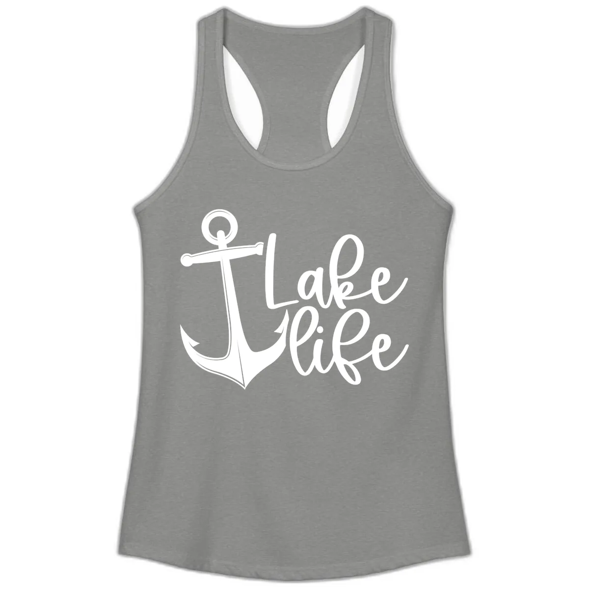 Lake Life Anchor Design Ladies Tank in Heather Grey