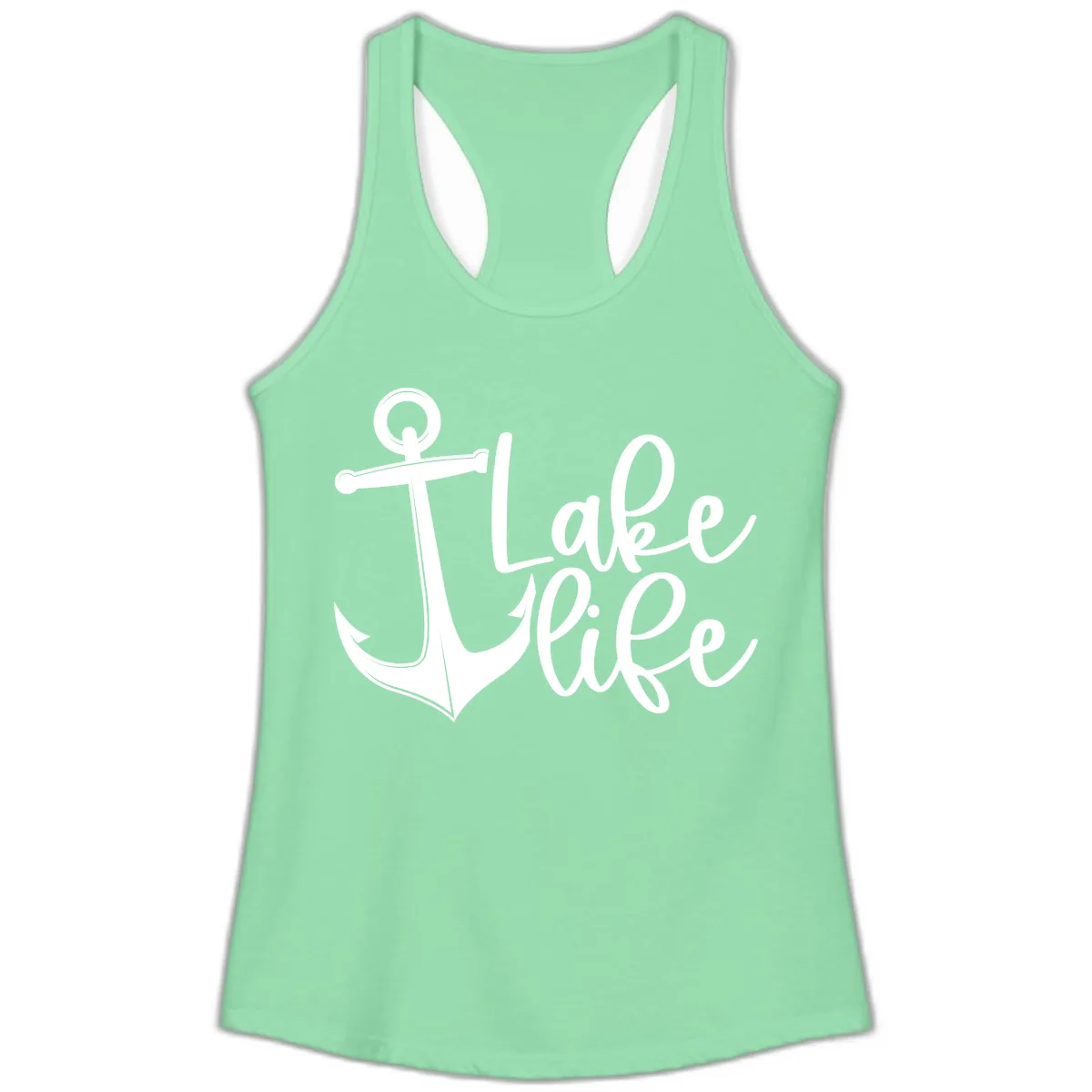 Lake Life Anchor Design Ladies Tank in Solid Mint
