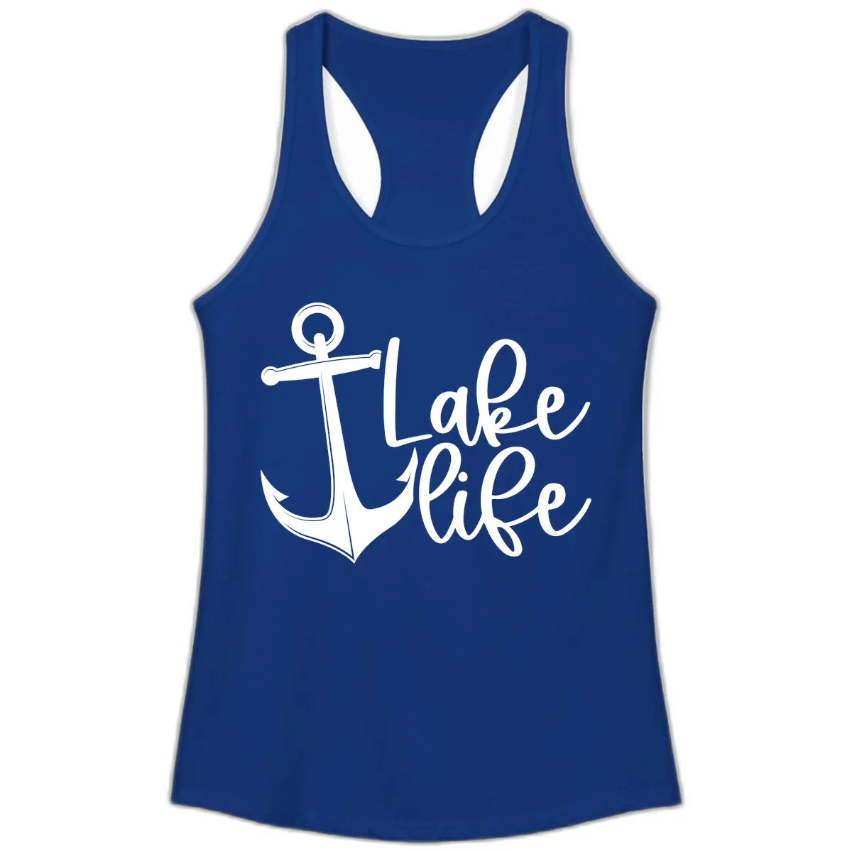 Lake Life Anchor Design Ladies Tank in Solid Royal