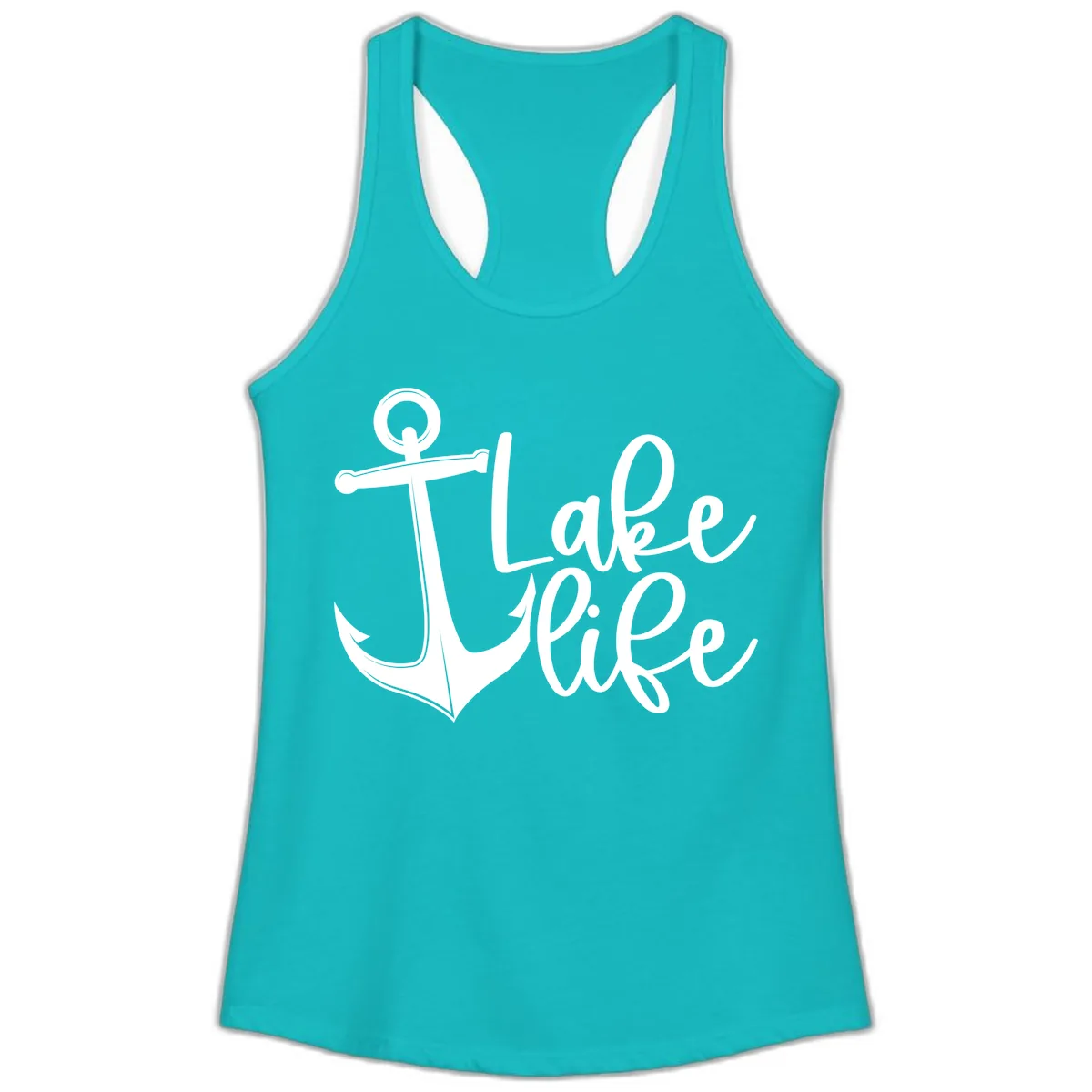 Lake Life Anchor Design Ladies Tank in Tahiti Blue