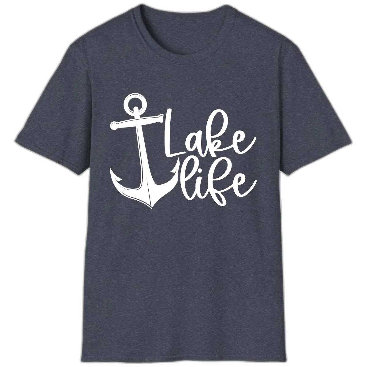 Lake Life Anchor Design T-Shirt in Heather Navy