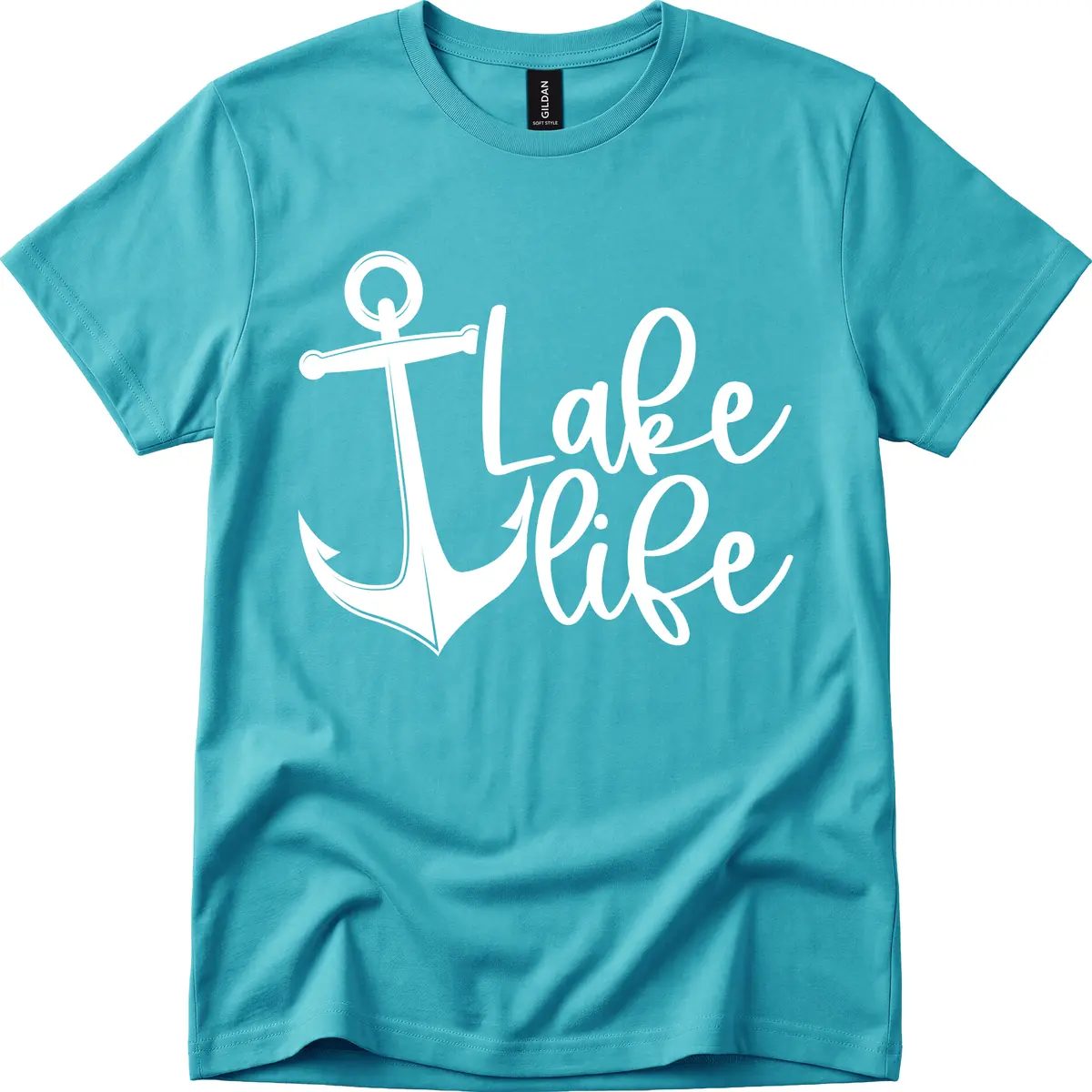 Lake Life Anchor Design T-Shirt in Tropical Blue