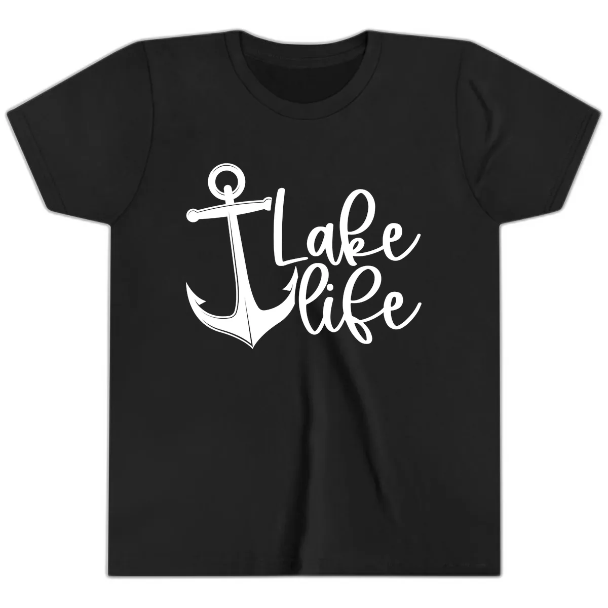 Lake Life Anchor Design Youth T-Shirt in Black