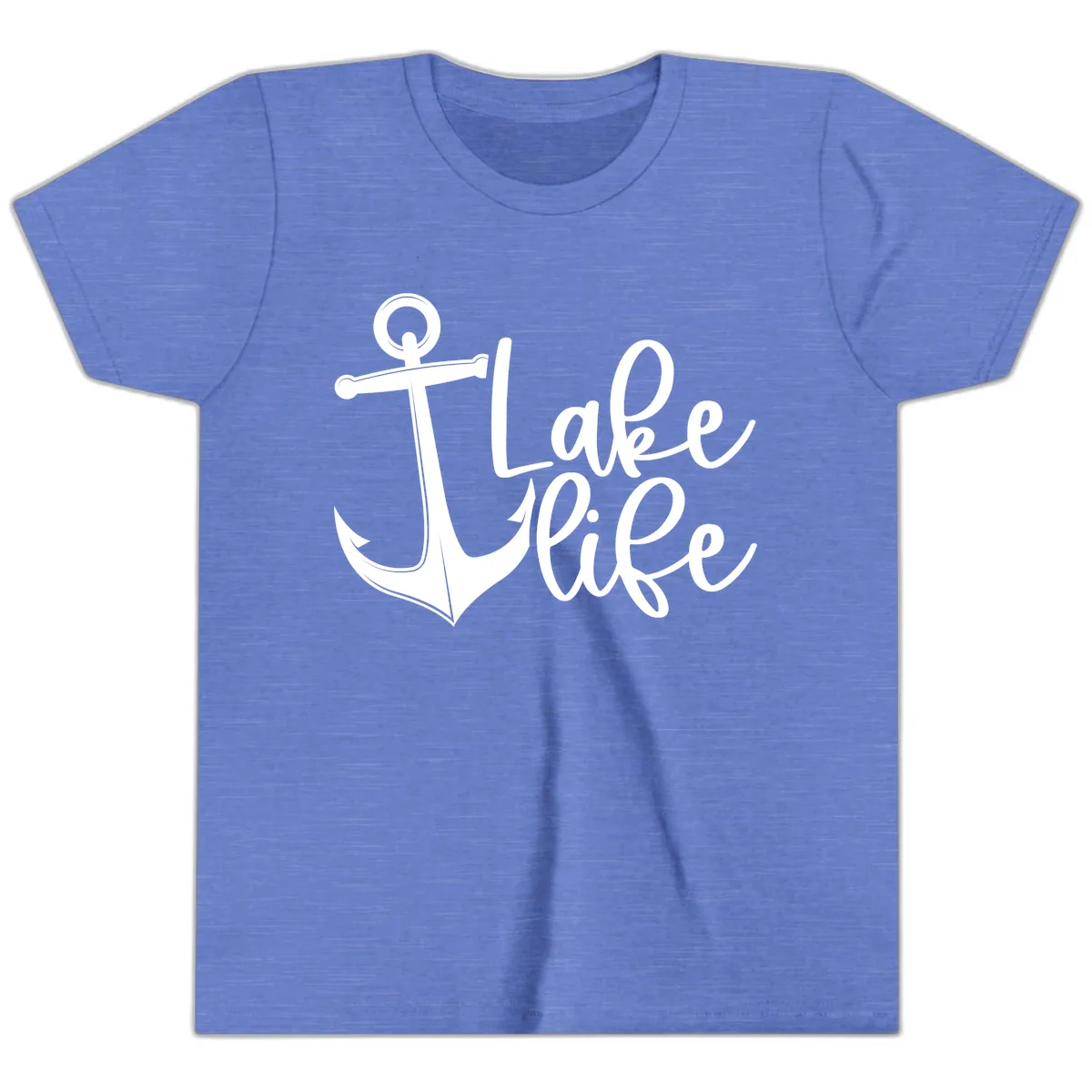 Lake Life Anchor Design Youth T-Shirt in Heather Columbia Blue