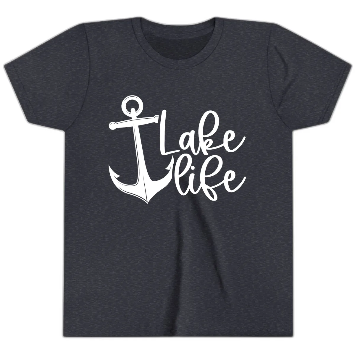 Lake Life Anchor Design Youth T-Shirt in Heather Navy