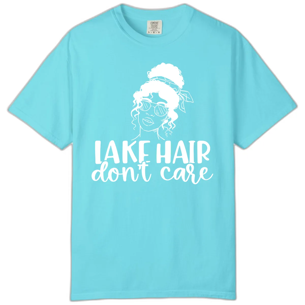 Lake Hair Don't Care Graphic Comfort Color in Lagoon Blue