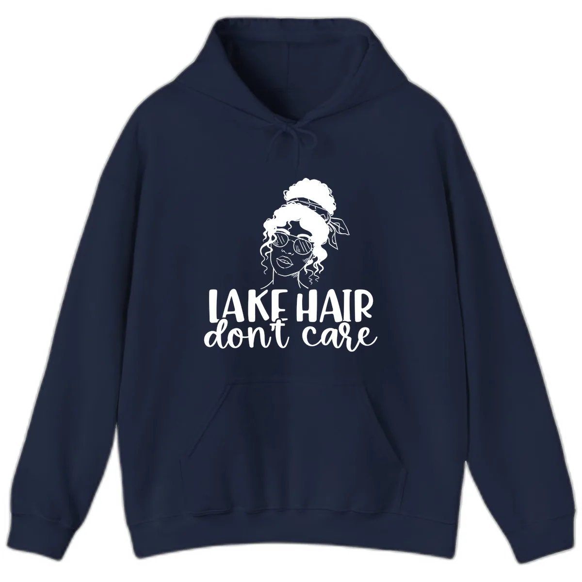 Lake Hair Don't Care Graphic Hoodie in Navy