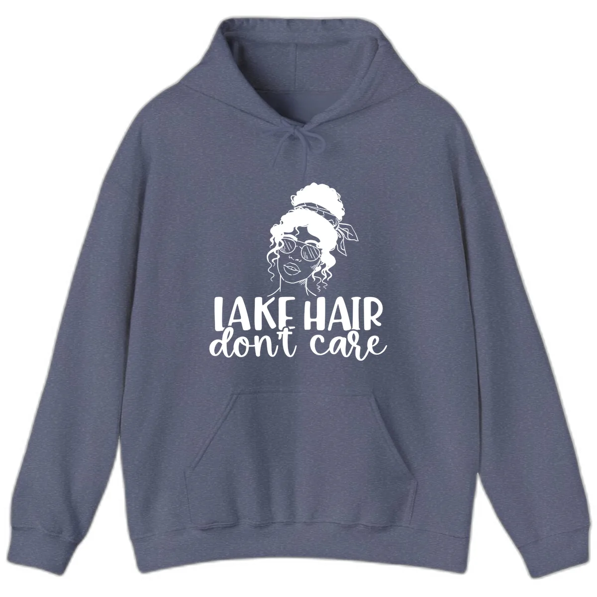 Lake Hair Don't Care Graphic Hoodie in Heather Navy