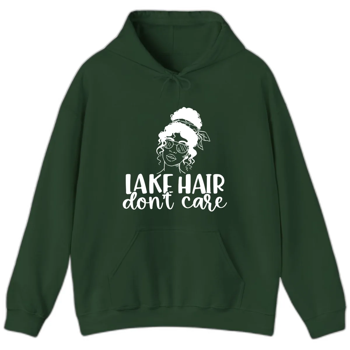 Lake Hair Don't Care Graphic Hoodie in Forest Green