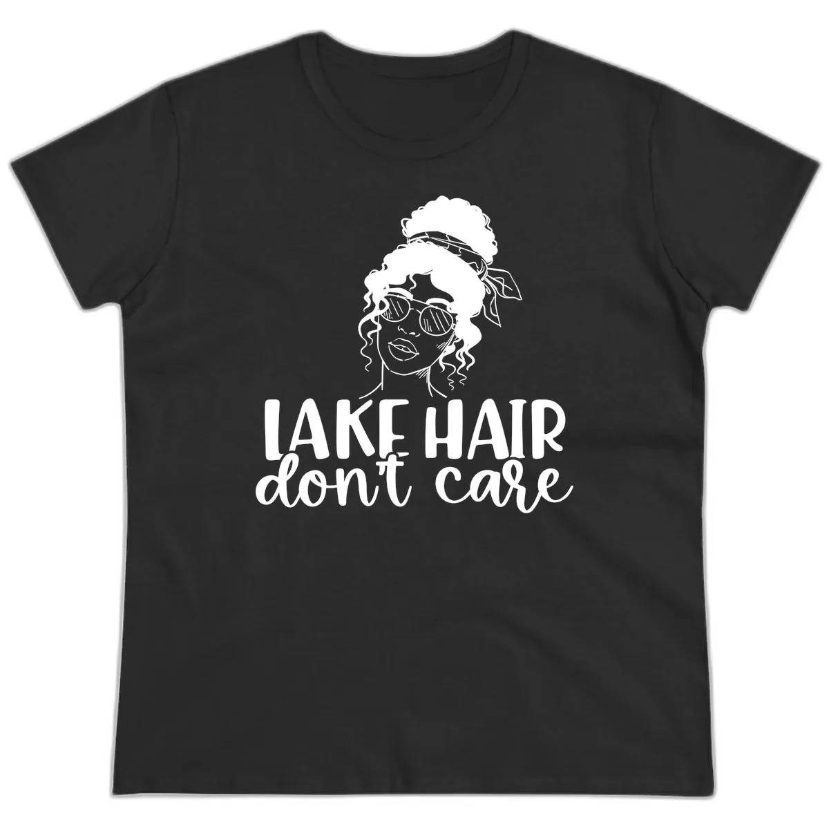 Lake Hair Don't Care Graphic Ladies Tee in Black