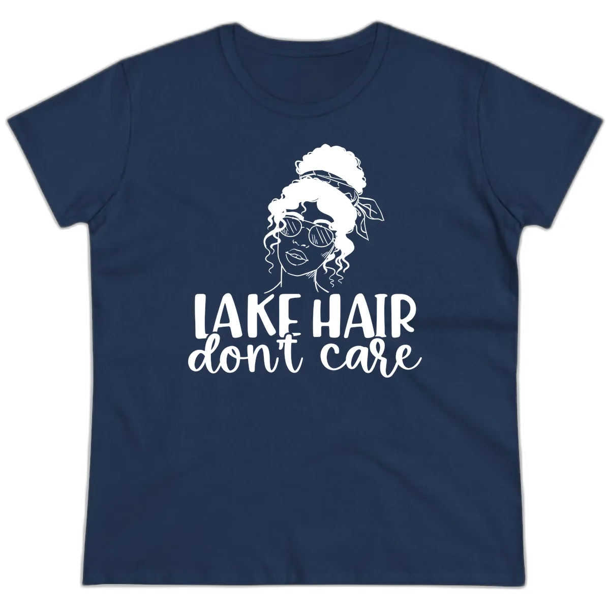 Lake Hair Don't Care Graphic Ladies Tee in Navy