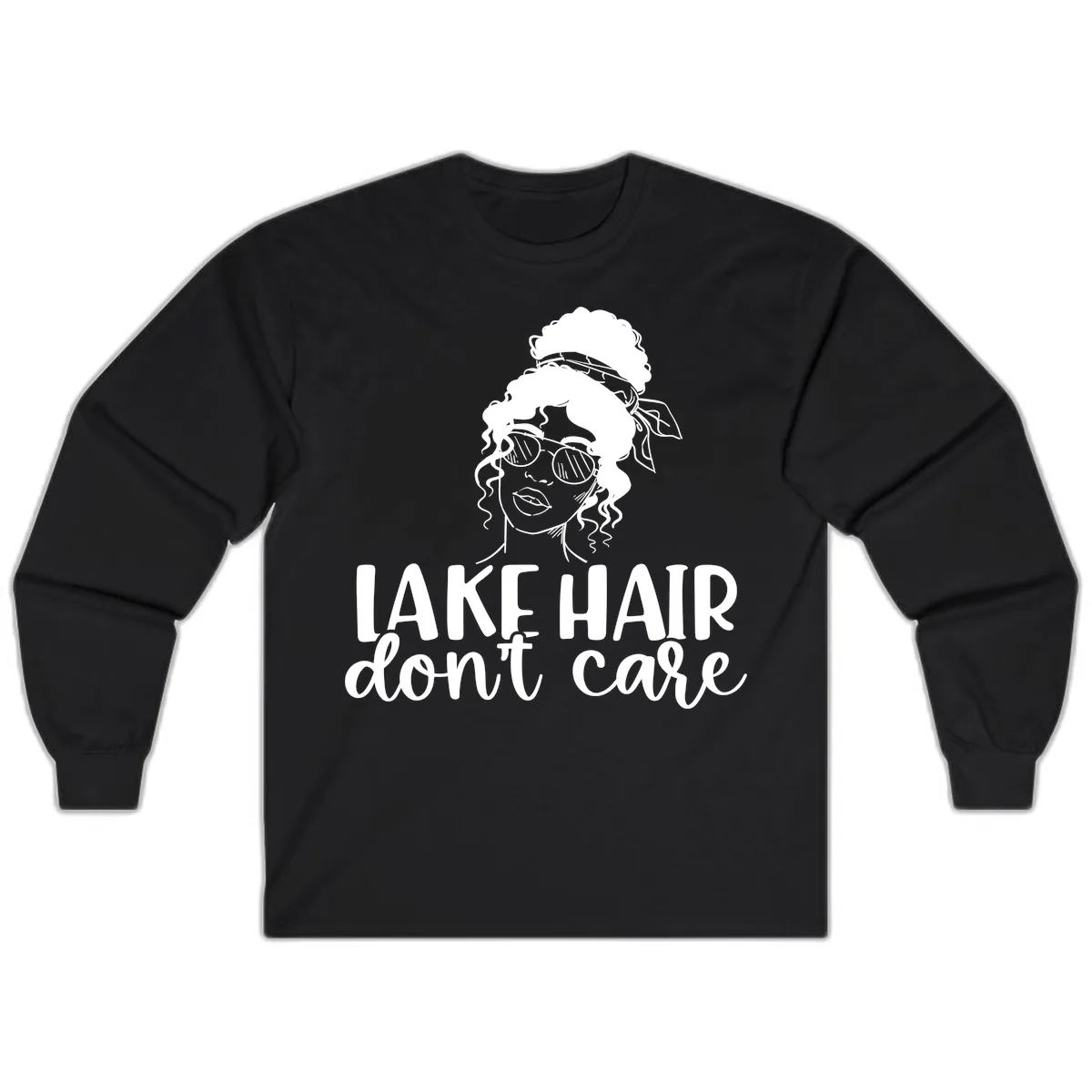 Lake Hair Don't Care Graphic Long Sleeve in Black