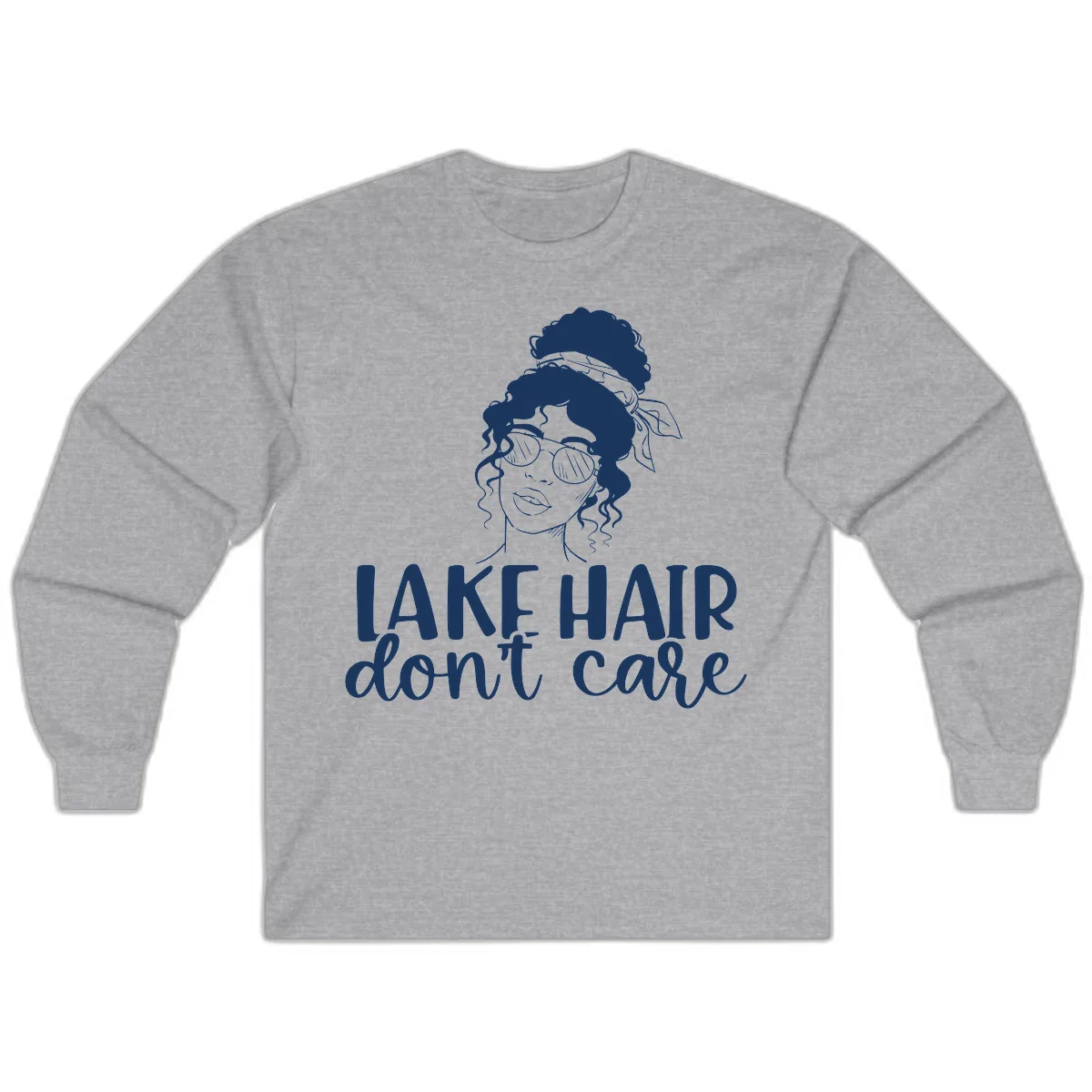 Lake Hair Don't Care Graphic Long Sleeve in Sport Grey